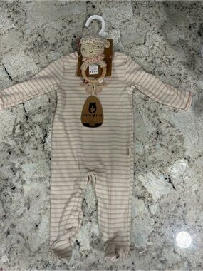 Rabbit & Bear Cream and Pink Striped Footed One-Piece